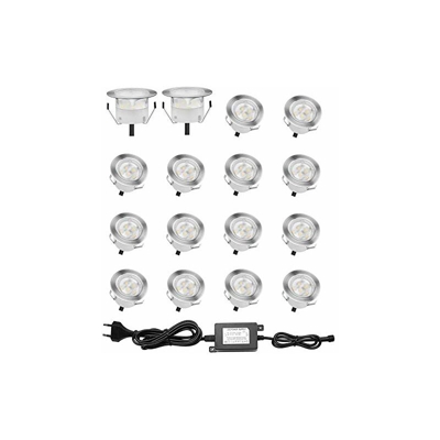 Dystaval - Set di 16 faretti LED da incasso per terrazze, legno, impermeabile IP67, faretti da incasso esterni, 0,6 W DC12 V, luce bianca, kit mini