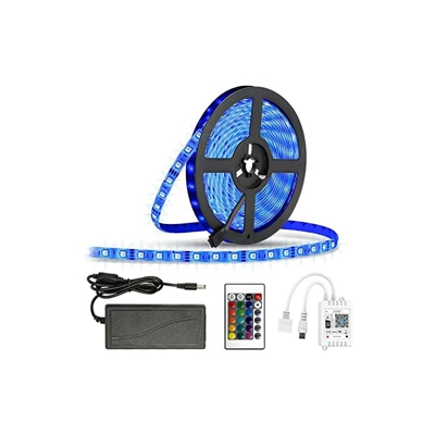GEYUEYA - Striscia di luci a LED WiFi per sincronizzazione musicale, 5 m RGB, per casa da 12 V, 5050, 300 LED, con telecomando e alimentatore per