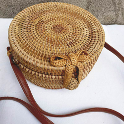 Busy Mom Borsa in rattan intrecciata attorno a borse e tessuti con bottoni a farfalla a. precio