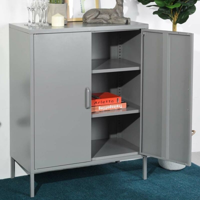 Mobile Madia 2 Ante 3 Ripiani Mobiletto Credenza Design Moderno Metallo Grigio