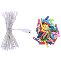 4.0M 40 luci USB String Light + 40Pcs Clip in legno a colori casuali Clip per foto fai-da-te Decorazione della stanza,1 kit características