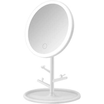 Asupermall - Specchio per il trucco di forma rotonda con lampada Specchio da tavolo ricaricabile con regolazione a 3 ingranaggi,Bianco | Base semplice