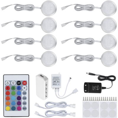 Asupermall - 8PCS Slim LED RGB di forma rotonda Kit luce sotto il mobile SMD5050 Puck Lampada a variazione di colore Dimmerabile Luminosita