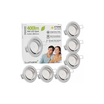 6x Faretto da incasso a LED grado di protezione IP44 ultrapiatto 4W 400 lm 230V (lampadina sostituibile) orientabile a 30Â° calda luce bianca per