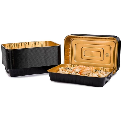 Vaschette in Alluminio 50pz Contenitore Monouso Alimenti 6 Porzioni Oro Nero