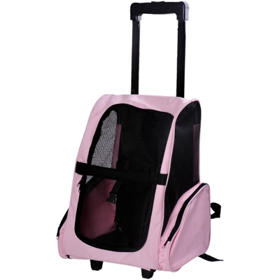 Trolley Zaino di Viaggio per Animali Domestici Multiuso 2 in 1 in Panno di Oxford 36 x 30 x 49cm Rosa - Easycomfort