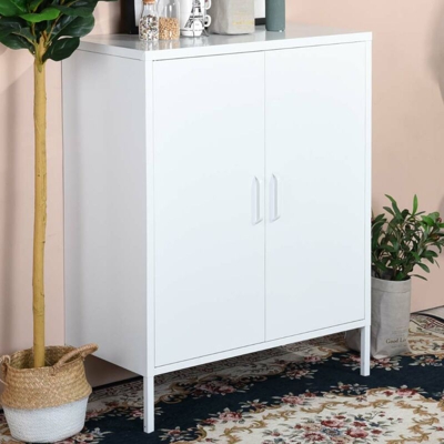 Mobile Madia 2 Ante 3 Ripiani Mobiletto Credenza Design Moderno Metallo Bianco