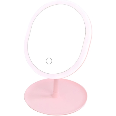 Specchio per il trucco con lampada Lente d'ingrandimento 5X Ricarica lo specchio da tavolo ricaricabile leggero,Rosa