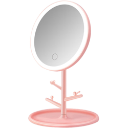 Asupermall - Specchio per il trucco di forma rotonda con lampada Specchio da tavolo ricaricabile con regolazione a 3 ingranaggi,Rosa | Base semplice características
