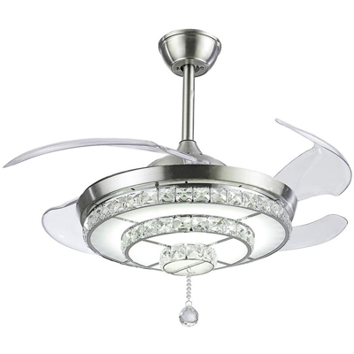 Y42-A100BN 42 pollici Lampada da soffitto in cristallo 200-240V Lampada da soffitto a LED Lama retrattile Regolabile Velocita del vento dimmerabile