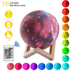 Asupermall - 3D Print Star Moon Lamp colorato Cambia Home Decor regalo creativo USB ricaricabile LED Night Light Decor Lampada en oferta