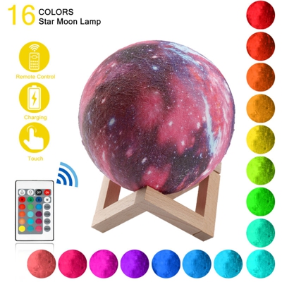 Asupermall - 3D Print Star Moon Lamp colorato Cambia Home Decor regalo creativo USB ricaricabile LED Night Light Decor Lampada
