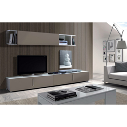 Dmora Parete da soggiorno con base porta TV e pensile con vani aperti, cm 200 x 39 x 42, colore Tortora e Bianco lucido en oferta