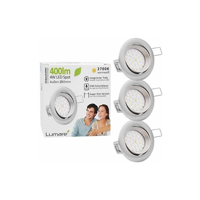 3x Faretto da incasso a LED grado di protezione IP44 ultrapiatto 4W 400 lm 230V (lampadina sostituibile) orientabile a 30Â° calda luce bianca per