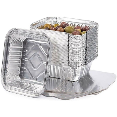 Vaschette in Alluminio 50pz Contenitore Monouso Alimenti 1 Porzione + Coperchi