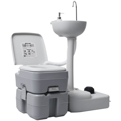 Set WC Portatile da Campeggio e Lavandino con Supporto Grigio - Grigio - Youthup