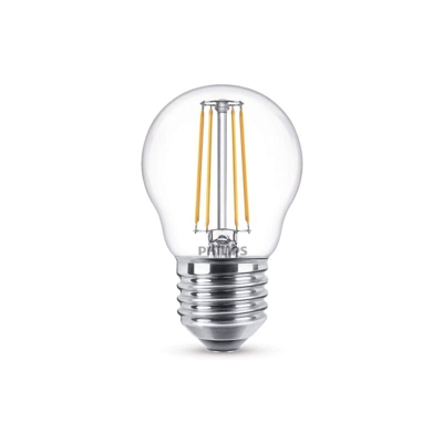 Lampadina LED Classic Sfera, 2700K, Luce Bianca Calda, E27, 4 watts, Bianco, 7,8 x 4,5 x4,5, 4 Unita' [Classe di efficienza energetica A++] - Philips