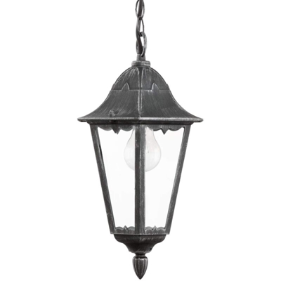Eglo Navedo, lampada a sospensione da esterno a 1 luce, lampada a sospensione in alluminio pressofuso e vetro, colore: nero, argento patina, attacco: