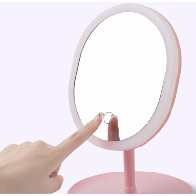 Base quadrata per specchio per il trucco con lampada Specchio da tavolo per dormitorio ricaricabile con luce ricaricabile,Base quadrata a 1