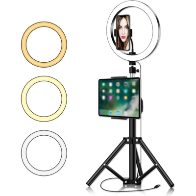 Asupermall - LED dimmerabili alimentati tramite USB Luce di riempimento per selfie con supporto per treppiede Clip per telefono 3 Colori di