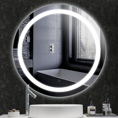 Specchio per trucco Specchio da parete rotondo + illuminazione a LED e interruttore tattile 60 * 60 * 4,5 cm