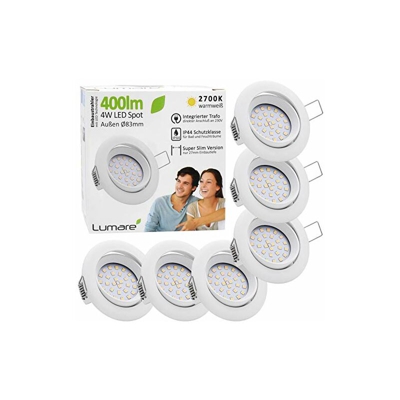 6x Faretto da incasso a LED grado di protezione IP44 ultrapiatto 4W 400 lm 230V (lampadina sostituibile) orientabile a 30Â° calda luce bianca per
