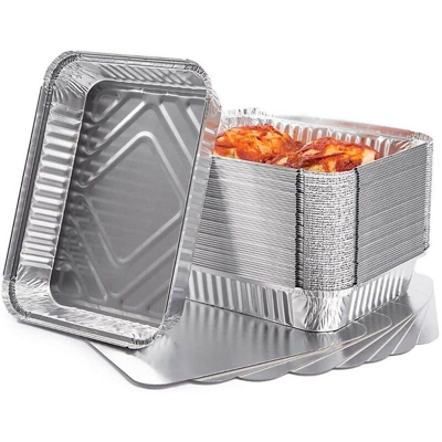 Vaschette in Alluminio 50pz Contenitore Monouso Alimenti 2 Porzioni + Coperchi