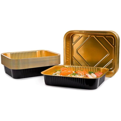 Vaschette in Alluminio 25pz Contenitore Monouso Alimenti 6 Porzioni Oro Nero