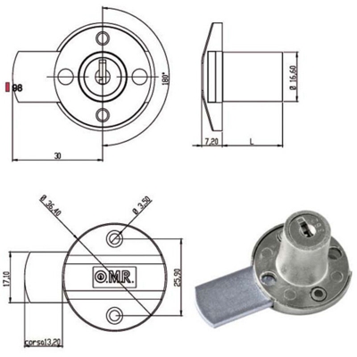 Serratura Per Legno Per Anta O Cassetto "220350 Dx" Moia
