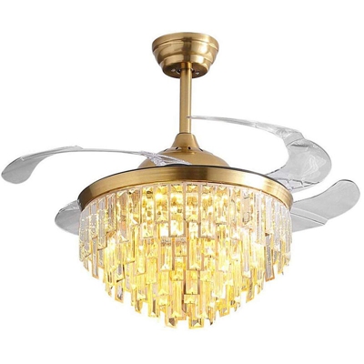 Ventilatore a soffitto invisibile in cristallo Lampada da soffitto moderna sala da pranzo di lusso Lampada da soffitto da 42 pollici 4 fan