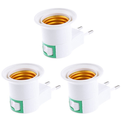 Asupermall - 3PCS Spina UE a E26 / E27 Adattatore portalampada convertitore lampadina a LED con interruttore a pulsante ON / OFF,bianca