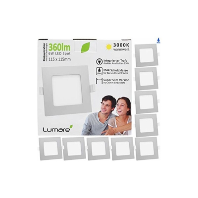 9x Faretto LED IP44 per Bagno e Doccia - Ultrasottile 26mm - Lampada Bianco Caldo da Incasso per Controsoffitto in Cartongesso - 360 Lumen 6W 230V