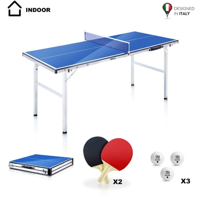 YM Tavolo Ping Pong Pieghevole Mini Ninja Richiudibile in Valigetta, Portatile e Compatto, Telaio in Acciaio con Tubolari da 25mm. Incluse Racchette