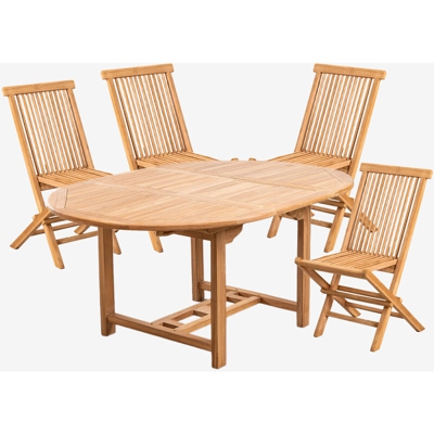 SKLUM Set tavolo allungabile (120-170X75 cm) e 4 sedie pieghevoli in legno di teak Pira Legno di Teak legno di teak