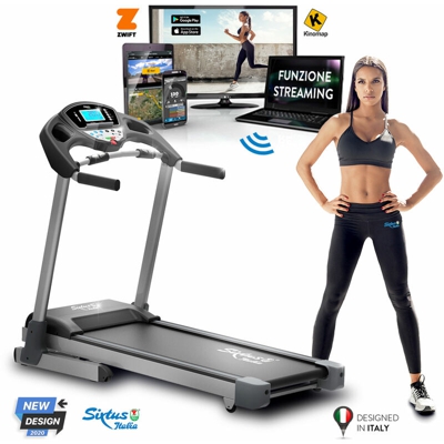 SIXTUS SIX 3000 Tapis Roulant Elettrico PROFESSIONALE Pieghevole 20 km/h, App KINOMAP Multiplayer, Bluetooth Altoparlanti USB/SD/JACK, 2HP (7HP