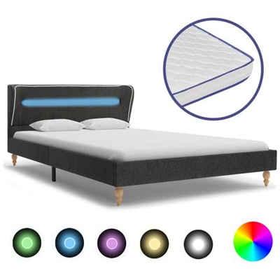Letto Con Led E Memory Foam Grigio Scuro Tela Ruvida 90x200cm