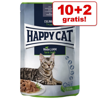 10 + 2 gratis! 12 x 85 g Happy Cat Buste Meat in Sauce - Mix 1: Agnello, Salmone, Manzo, Trota, Anatra, Pollame