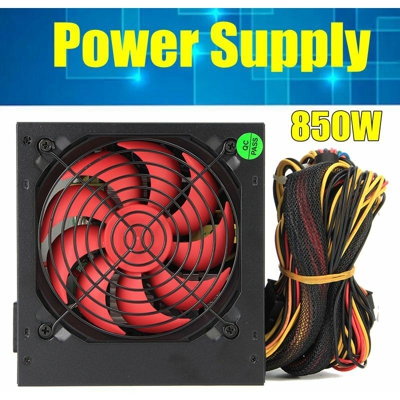 850W ATX 12V 110V-230V Alimentatore PC 20 + 4PIN / ATAT 12CM connettore alimentazione ventola (nero, spina EU)
