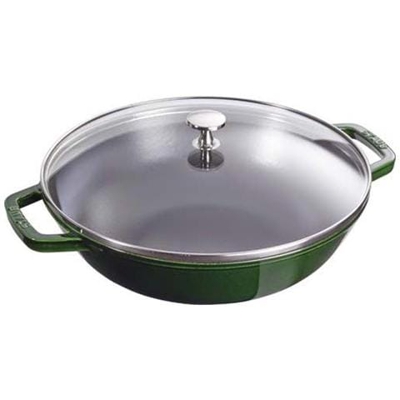 Wok medio ghisa c / coperchio vetro 30cm verde basilico