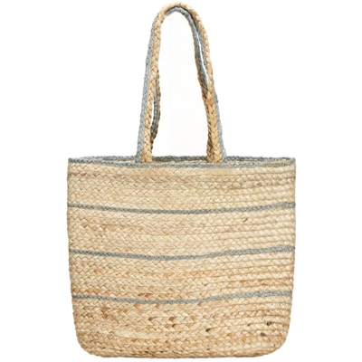 Borsa a Spalla Fatta a Mano Juta Naturale Strisce Verde Oliva - Marrone - Vidaxl