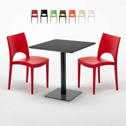 Grand Soleil - Tavolino Quadrato Nero 70x70 cm con 2 Sedie Colorate Paris Kiwi | Rosso en oferta
