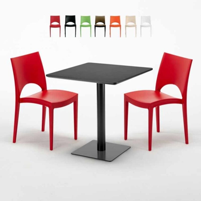 Grand Soleil - Tavolino Quadrato Nero 70x70 cm con 2 Sedie Colorate Paris Kiwi | Rosso