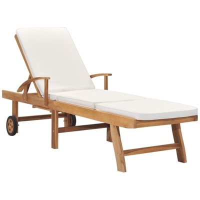 Lettino Prendisole con Cuscino in Massello di Teak Crema - crema - Vidaxl