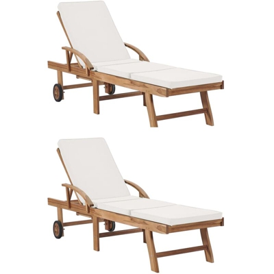 Lettini Prendisole con Cuscini 2 pz in Legno di Teak Crema - crema - Vidaxl