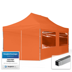 Gazebo Pieghevole Giardino 3x6m - 4 laterali Alluminio PES300 Telo 100% Impermeabile Padiglione Mercati Sagre arancione en oferta