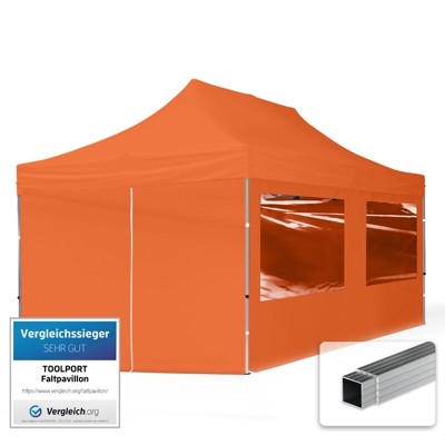 Gazebo Pieghevole Giardino 3x6m - 4 laterali Alluminio PES300 Telo 100% Impermeabile Padiglione Mercati Sagre arancione