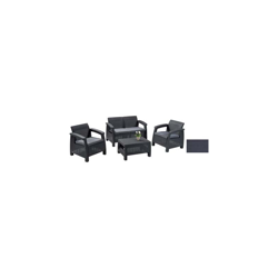 Set da Giardino Rattan Salottino Divano Tavolino 2 Poltrone Esterno Corfu Keter - Colore: Antracite en oferta