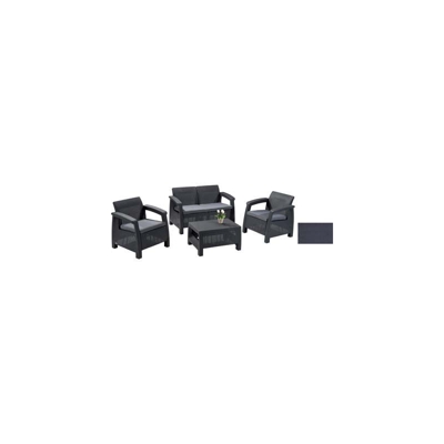 Set da Giardino Rattan Salottino Divano Tavolino 2 Poltrone Esterno Corfu Keter - Colore: Antracite