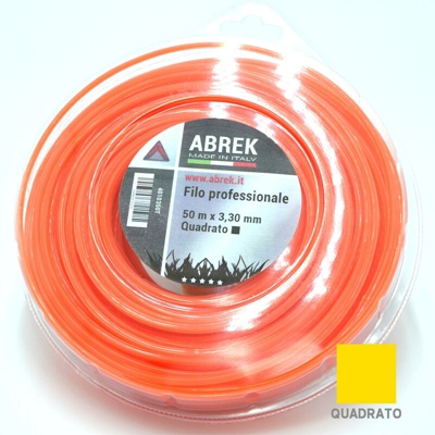 Abrek - D. 3,3 MM X 50 MT QUADRATO ARANCIO FILO DECESPUGLIATORE TESTINA GIARDINO