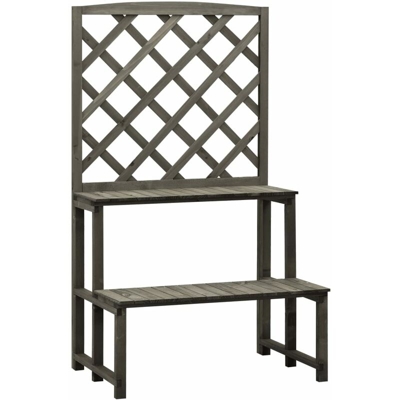 Fioriera con Traliccio Grigio 70x42x120 cm Massello di Abete - Grigio - Vidaxl